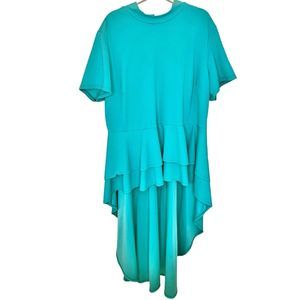Ashley Stewart High Low Ruffle Peplum Mock Neck Duster Top Size 30/32 Aqua Green
